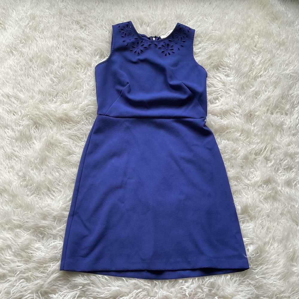 Loft Laser Cut Floral Sheath Dress in Blue - Picture 1 of 8